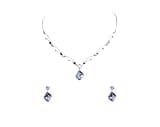 Faship Gorgeous Light Blue Premium Rhinestone Crystal Floral Necklace Earrings Set - Light Blue