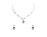 Faship Gorgeous Light Blue Premium Rhinestone Crystal Floral Necklace Earrings Set - Light Blue