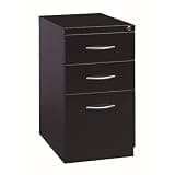 Scranton & Co Mobile 3-Drawer Pedestal File Cabinet, 23-Inch Depth, Black Steel, Full-Extension Ball-Bearing Drawers, Hidden Casters, Secure Locking Mechanism, Office Storage for Under Desk Use