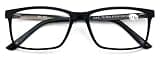 V.W.E. Men Premium Rectangle TR90 with Extended Metal Temple - Extra Large Reader - 147mm Wide Frame Reading Glasses (Black-Gunmetal, 1.50)