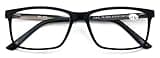 V.W.E. Men Premium Rectangle TR90 with Extended Metal Temple - Extra Large Reader - 147mm Wide Frame Reading Glasses (Black-Gunmetal, 1.50)