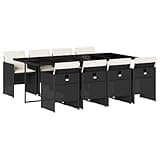 WRJENFSC 9-Piece Garden Dining Set, Outdoor PE Rattan Furniture with 8 High-Back Chairs and Rectangular Table, Black Synthetic Wicker Patio Dining Set with Cushions for Backyard and Deck