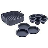 Gourmia Air Fryer Accessories Set - 3 Piece Silicone, Liner, Egg Bite Cooker, 7-Hole Cupcake Mold, BPA-Free, Nonstick, Heat Resistant 445°F, Dishwasher Safe, Food Grade