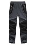 Buyboxs Boys Hiking Pants Kids Lightweight Outdoor Camping Pants Girls Quick Dry Waterproof Trousers with Zipper Pockets, Dark Grey/Black M