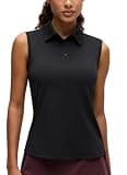 CRZ YOGA Golf Polo Shirts Sleeveless for Women UPF 50+ - Sun Protection Tennis Athletic Collared Tanks Lightweight Quick Dry Black XX-Small