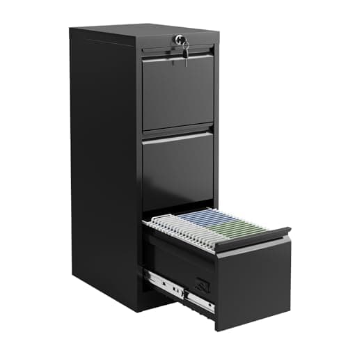 Aplanooie 3 Drawer Metal File Cabinet, Vertical File Cabinet with Lock, Heavy Duty File Storage Cabinet for Letter/Legal/A4/F4 Documents, Easy to Assemble, Black