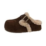 QHEVLXQI Women's Autumn/Winter Retro Thick-Soled Wool-Lined Slippers, Stylish And Versatile Slippers(A,5-6)