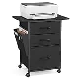 VASAGLE 3-Drawer File Cabinet, Mobile Printer Stand with Storage, Filing Cabinet for A4 Letter Size, Side Pockets, 23.6 x 15.7 x 26.8 Inch, Ink Black, Bellah Collection UOFC201BC01