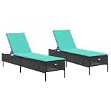 YUOGHRTFE Patio Sun Loungers 2 Pack with Cushions, Adjustable Backrest Outdoor Lounge Chairs, Black PE Rattan with Powder-Coated Steel Frame
