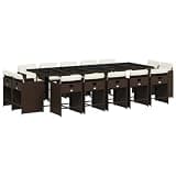 Makastle 15 Piece Patio Dining Set Brown with Cream White Cushions, 108.3" x 41.7" x 28.7", Rectangular, Assembly Required