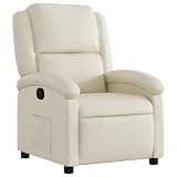 KTPRTOCK Manual Recliner Chair Cream Faux Leather with Side Pocket, 135 Degree Recline Armchair with Footrest, Thickly Padded Seat and Backrest for Living Room