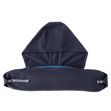 Navy Hooded Neck Pillow for Travel, Stuffable Clothes Storage Bag