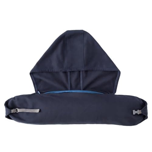 Navy Hooded Neck Pillow for Travel, Stuffable Clothes Storage Bag