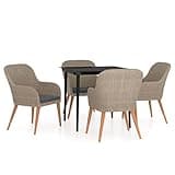 Kaorsrow 5 Piece Patio Dining Set with Cushions, Brown PE Rattan Outdoor Furniture Set with Glass Top Table and 4 Ergonomic Chairs for Garden, Backyard and Porch