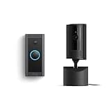 Ring Pan-Tilt Indoor Cam, Black with Ring Video Doorbell Wired, Black