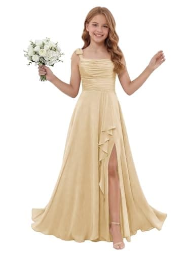 ZCOEXSO Jr Bridesmaid Dress Champagne Spaghetti Strap Junior Pageant Dress for Girl Party Dress Homecoming Dress for Teens US16