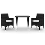 TUERYAFEK 3 Piece Patio Dining Set with Cushions, Poly Rattan and Glass Top, Outdoor Dining Set for Garden
