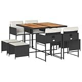 WRJENFSC 9 Piece Garden Dining Set, 8 Seater Outdoor Furniture Set with Acacia Wood Table and Black Poly Rattan Chairs, Space Saving Patio Dining Set for Backyard and Terrace