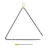 Metal Triangle Bell, 10 in Percussion Instrument with Striker, Heavy Duty Metal Construction, Crisp Clear Sound, Early Music Learning for Youngsters, Kindergarten Teaching, Outdoor Dining
