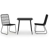 TUERYAFEK 3 Piece Patio Dining Set with Glass Top Table and Poly Rattan Chairs, Steel Frame Outdoor Dining Set for Garden