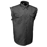 MMCC Men's Sleeveless Cut-Off Work Shirt - 100% Cotton, Dual Chest Pockets, Button Front - Medium