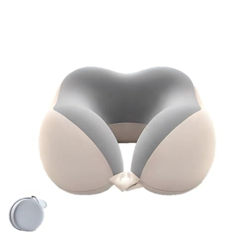 U-Shaped Neck Pillow with Storage Bag Memory Foam Travel Pillow with Slow Rebound Technology Machine Washable Cover Lightweight Portable for Airplane, Office, Home Ideal for Napping, Reading GreyWhite