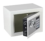 Small Digital Safe Box, Alloy Steel, Electronic Keypad with Emergency Key Lock, 9.1"H x 6.7"D x 6.7"W, Security Safe for Cash Jewelry (White)