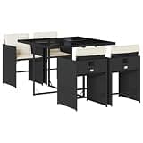 Makastle 5 Piece Patio Dining Set with Cushions, Black, 43.3" x 41.7" x 28.7", Rectangular, Assembly Required