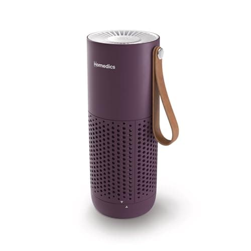 Homedics Mini Air Purifier, Portable Air Purifier with HEPA-Type Filter & Activated Carbon, USB Rechargeable Small Air Purifier for Bedroom, Home, Office, Car, Travel & Dorm, 3 Fan Speeds, Purple
