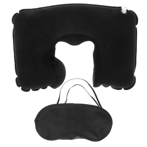 Abaodam Inflatable Travel Neck Pillow Set with U-Shaped Air Pillow, Black Velvet Eye Mask, Lightweight Portable Sleep Accessories for Airplane, Car, and Outdoor Use