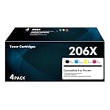 206X Toner Cartridges 4-Pack Set | Compatible for HP 206X High Yield W2110X 206A W2110A with Chip for Color LaserJet MFP M283fdw M283cdw M283 Pro M255dw M255 Printer (Black Cyan Yellow Magenta)