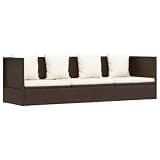 YUOGHRTFE Poly Rattan Patio Bed with Seat Cushion and Pillows, Adjustable 7-Position Sun Lounger with Powder-Coated Steel Frame