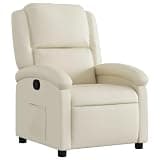 KTPRTOCK Manual Recliner Chair with Footrest and Side Pocket, Cream Faux Leather Reclining Armchair, 135 Degree Recline Chair for Living Room, Wood and Metal Frame