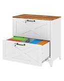 LISSIMO 2 Drawer Farmhouse File Cabinet with Lock, Lateral Filing Cabinet for Letter/Legal/A4 Size, Wood File Storage Cabinets Printer Stand with Large Storage for Home Office School, White