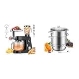 VIVOHOME Black 9 in 1 Stand Mixer with Fermentation 7.5 Quart 6 Speed Timer and Meat Grinder Juice Blender Vegetable Slicer Pasta Cookie Attachments and Stainless Steel 9.3QT Steam Juicer