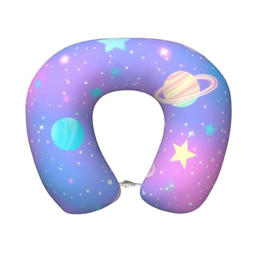 Travel Pillow Memory Foam Neck Pillow for Traveling Airplane, Washable Cover(Purple Fluorescent Planet)
