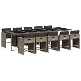 YUOGHRTFE 11 Piece Patio Dining Set Gray Poly Rattan with Cushions, Folding Chairs and Tempered Glass Table for Outdoor Garden Backyard
