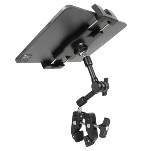 ZUZUXI 7" Adjustable Aluminum Alloy Tablet Holder Mount with Super Clamp - Compatible with iPad 4.7-12.9 inch Tablets, Multi-Functional iPad Stand for Microphone, Desktop, Spin Bike, Treadmill