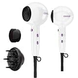 Conair Cake Pop Hair Dryer with Diffuser & Concentrator Attachments, Blow Dryer, Hair Dryers for Women, Tourmaline Ceramic Technology, 3 Heat/2 Speed Settings, Compact Hair Dryer w/Concentrator, White