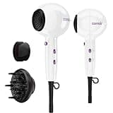 Conair Cake Pop Hair Dryer with Diffuser & Concentrator Attachments, Blow Dryer, Hair Dryers for Women, Tourmaline Ceramic Technology, 3 Heat/2 Speed Settings, Compact Hair Dryer w/Concentrator, White