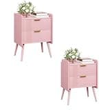 Aenuert Nightstand Modern Bedside Table with 2 Storage Drawer, Small Night Stand, Wooden Sofa Side Table for Bedroom,Study Room and Small Spaces 2PC
