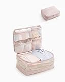 EACHY 5-in-1 Compression Packing Cube, Hanging Luggage Organizer with 4 Compartments for Clothes and Underwear, Machine Washable Travel Suitcase Accessories (Pink, Large)
