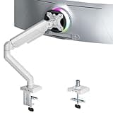 ARES WING Heavy Duty Single Monitor Arm - Fully Adjustable Monitor Mount for 17"-40" Ultrawide Screens up to 26.4 lbs with Clamp/Grommet Desk Mount, 75/100 Vesa Mount, White