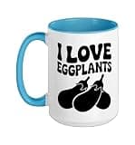 I Love Eggplants Funny Vegetable Quote Ceramic Mug, Blue/White, 15oz