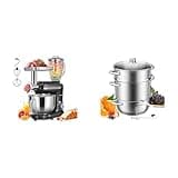 VIVOHOME Black 3 in 1 Stand Mixer with 6 Quart Bowl and Meat Grinder and Silver 9.3QT Steam Juicer