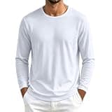 Lmdudan Men's Mesh T Shirt Crew Neck Long Sleeve Slim Fit Quick Dry Shirts Lightweight Sport Workout Running Training Tees White