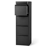 PeacefulHues 4 Drawer File Cabinet with Lock, Metal Filing Cabinet for Letter Legal and A4 Files, Office Storage Cabinet with Adjustable Hanging Bars for Home Office Workspace