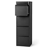 PeacefulHues 4 Drawer File Cabinet with Lock, Metal Filing Cabinet for Letter Legal and A4 Files, Office Storage Cabinet with Adjustable Hanging Bars for Home Office Workspace