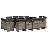 mtlskopl 13 Piece Patio Dining Set, Gray Poly Rattan Outdoor Sectional Table and Chairs with Dark Gray Cushions, Space Saving Cube Garden Furniture Set for Backyard, Deck and Poolside