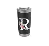 monogram initial white letter R pink roses purple sprigs Stainless Steel Insulated Tumbler